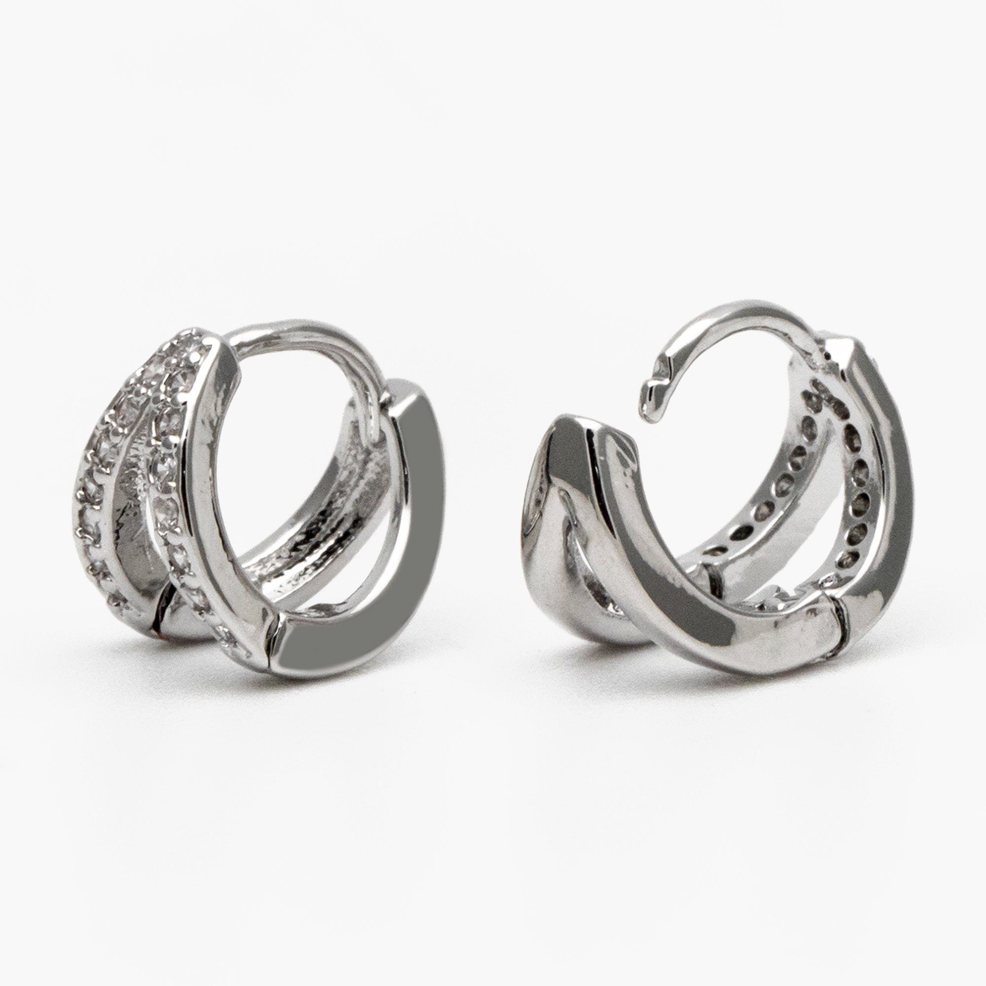 4pcs Gold/ Silver CZ Pave Tiny Double Hoop Earrings, 9mm hoop, Tragus Hoop, Cartilage Hoop, Cartilage Clicker Hoop (GB-3399-F)